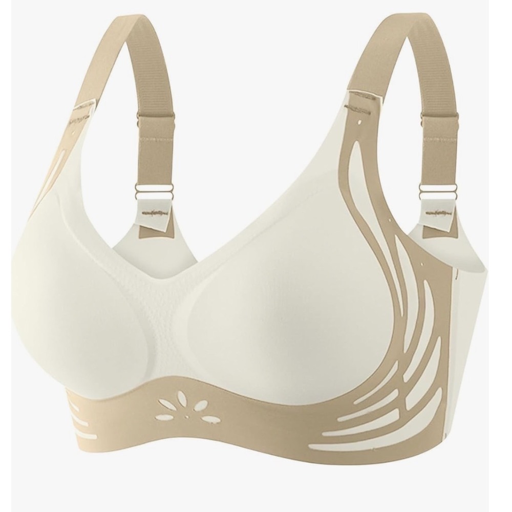 Seamless Wireless Bra Ivory Tan Laser Cut Wings Size XXL Comfort Loungewear Chic